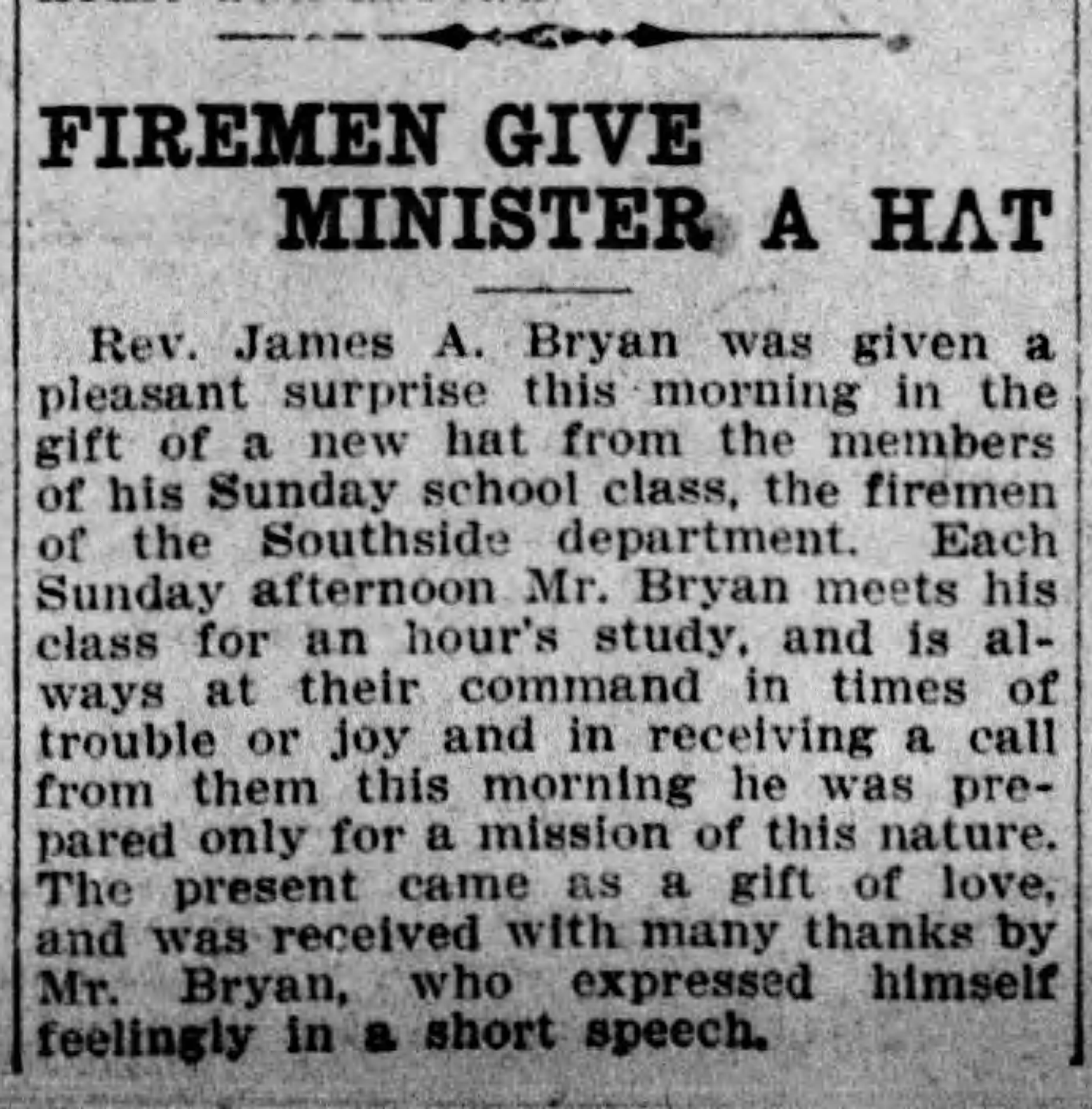 Firemen Give Minister A Hat